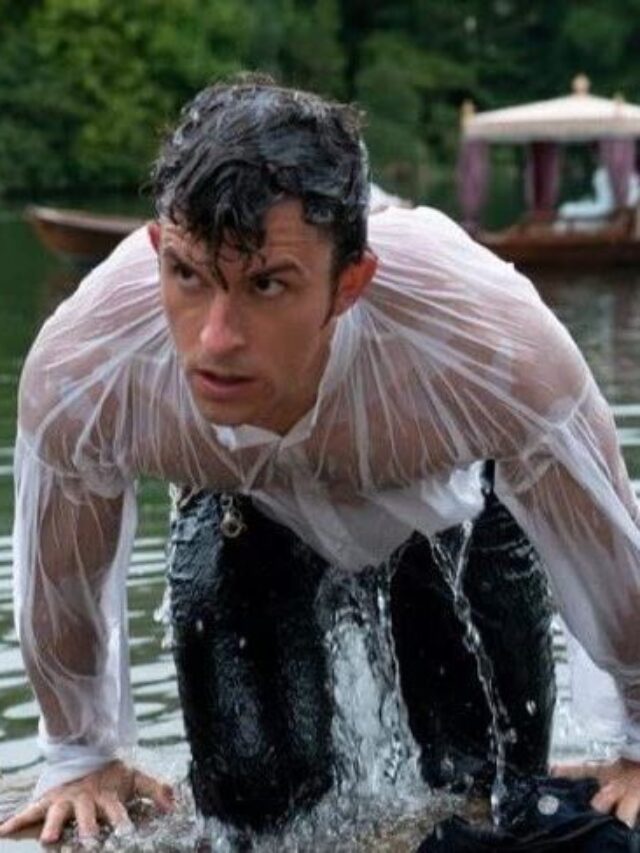 Anthony Bridgerton climbing out of water