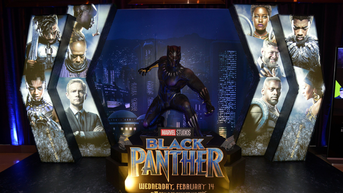 Bangkok, Thailand - February 17, 2018: Beautiful Standee of A Marvel Superhero Movie Black Panther Display at the theater.