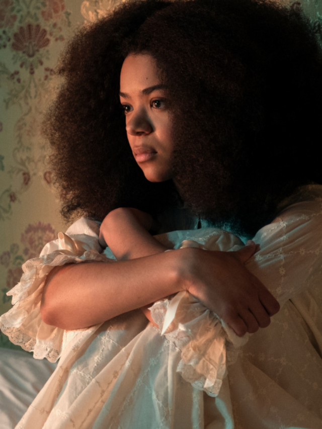 Queen Charlotte: A Bridgerton Story. India Amarteifio as Young Queen Charlotte in episode 101 of Queen Charlotte: A Bridgerton Story.