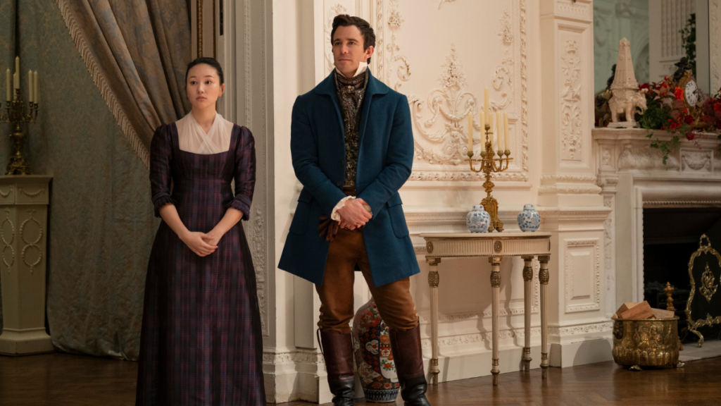 Bridgerton. (L to R) Yerin Ha as Sophie Baek, Luke Thompson as Benedict Bridgerton in episode 404 of Bridgerton.