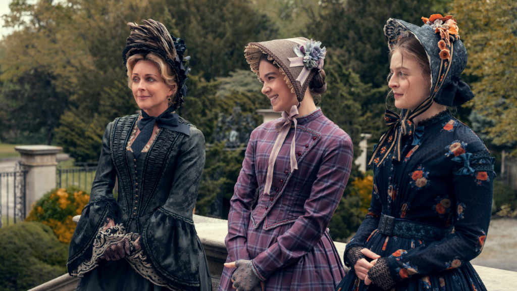 Jane Krakowski, Hailee Steinfeld and Anna Baryshnikov in “Dickinson” season three, now streaming on Apple TV+.